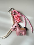 Year of the Horse PU Leather Keychain Pendant – Bag Charm with Braided Cord Pink