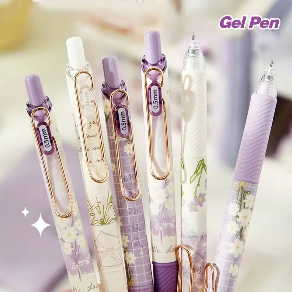 4-Pack Cute Floral Retractable Gel Pens – 0.5 mm Black Ink, Smooth Fine Writing Pens